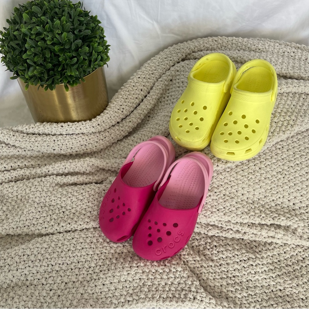 CROCS Pink and Yellow Sandals with Ventilation Holes Size J 1